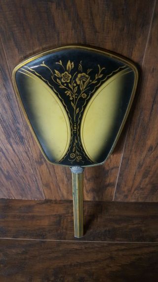 Vintage Victorian Style Hand Held Vanity Mirror Flower Design Gold Tone