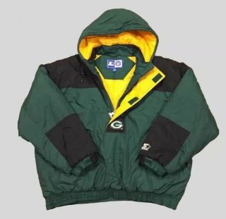 Vintage 90 ' s Green Bay Packers Hooded STARTER Jacket 2XL XXL 2