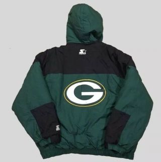 Vintage 90 ' s Green Bay Packers Hooded STARTER Jacket 2XL XXL 3