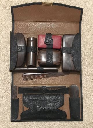 Vintage Men’s Travel Grooming Toiletry Kit With Leather Case