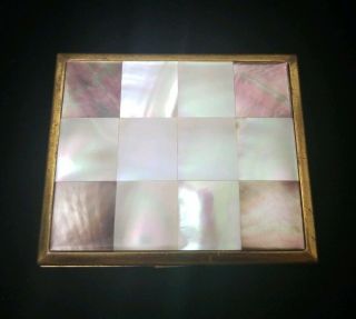 Elgin American Powder Compact Mother Of Pearl Iridescent Colors & Mirror