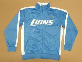 Nfl Apparel Detroit Lions Blue White Athletic Track Jacket Polyester Men 