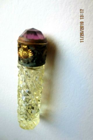 Vintage Purse Mini Glass Perfume/scent Bottle Jeweled Amethyst Top Czechoslovaki