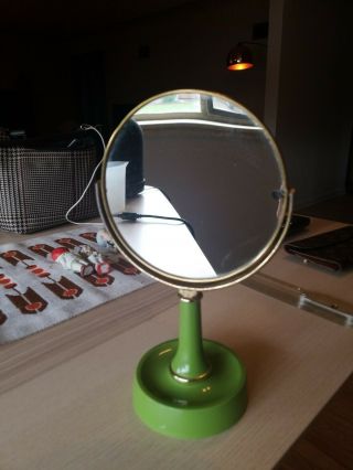 Vintage Mid Century Magnifying Mirror On Stand London Ware Green Vanity 9 "