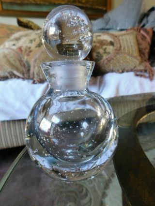 Vintage Heavy Clear Bubble Glass Perfume Bottle W/ Glass Stopper Art Deco