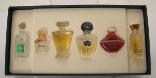 Blue Boxed Set Of 6 Guerlain Paris Miniature Perfume Bottles Shalimar - Mitsouko,