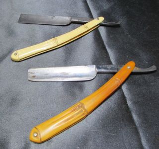 Two Vintage H Boker - Straight Razor - Silver Steel - Bamboo Style