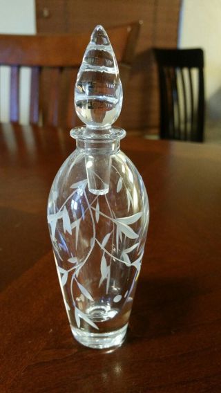 Vintage Tall Etched Glass Perfume Bottle Made In Czech Republic