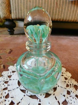 Vintage Blown Glass Heavy Perfume Bottle W/ Glass Stopper Stunning