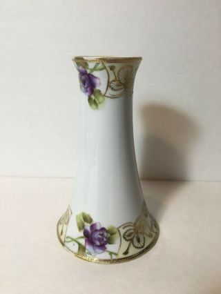 Vintage Nippon Porcelain Hat Pin Holder Purple Flowers Raised Gold Decoration