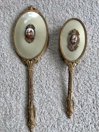 Collectible Vintage Vanity Hand Mirror And Brush Set Very Ornate