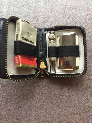 Vintage Gillette Safety Razor Travel Set With Leather Case