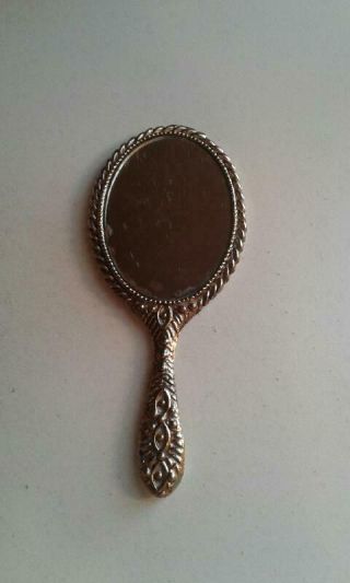 Vintage Handheld Mirror Small 5 " Double Sided Metal Frame Gold Tone