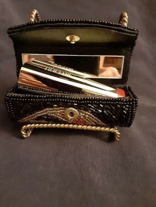 Vintage Beaded Lipstick Case Holder With Mirror Snap Closure,  Retro Makeup