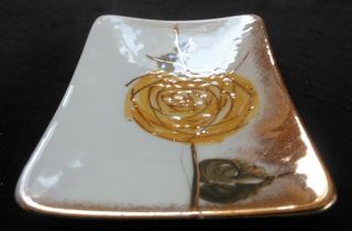 Vintage Hand Painted Porcelain Pin Dish/Tray with Gold Trim Signed and Numbered 3