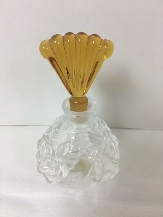 Vintage Gw Perfume Bottle Germany Roses 24 Lead Crystal,  Amber Stopper