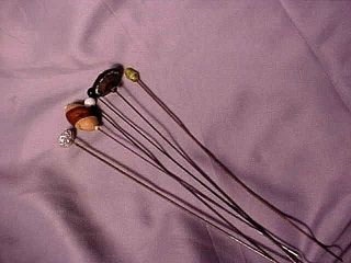 Lof 6 Vintage Hat Pins Assorted Styles,  Colors Tall E