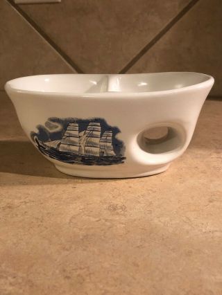 Vintage House Of Fuller Shaving Mug - Nautical Cup Blue White Porcelain Ship Usa