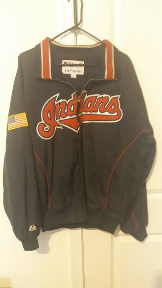 Majestic Authentic Collect.  Cleveland Indians Chief Wahoo Coat Jacket Mens L 2