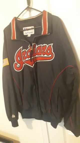 Majestic Authentic Collect.  Cleveland Indians Chief Wahoo Coat Jacket Mens L 3