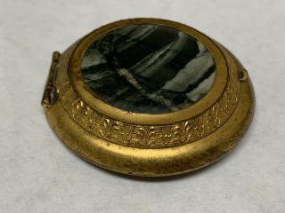 Antique/vintage Ladies Powder Compact,  Metal And Agate With Mirror