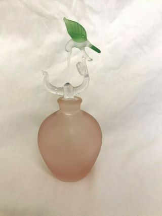 Vintage Iridescent Art Glass Perfume Bottle W Hummingbird Stopper