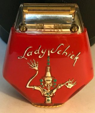 Vtg Lady Schick Red Gold Electric Shaver Razor,  Hatbox Case Cord 10 Thai Dancer