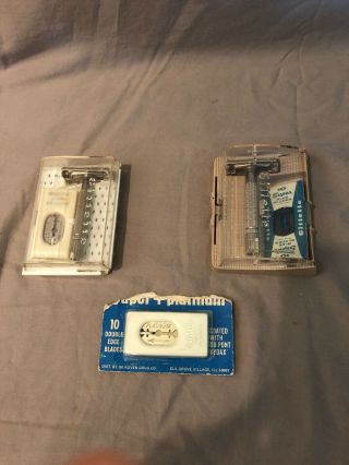 2 Vintage Gillette Safety Razors With Case And Blades