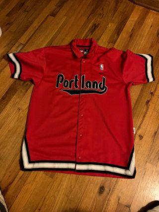 Vintage Nike Portland Trailblazers Nba Red Button Up Warm Up Shirt Large 76