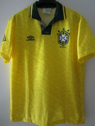 Umbro 992 - 93 Brazil Home Soccer Jersey Football Shirt Vintage Romario Copa Large