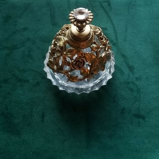 Vtg Vanity Matson Roses Gold Brass Ormolu Filigree Glass Perfume Bottle Atomizer