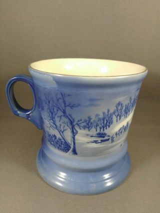 Vintage Blue And White Currier & Ives " A Home In The Wilderness " Shaving Mug