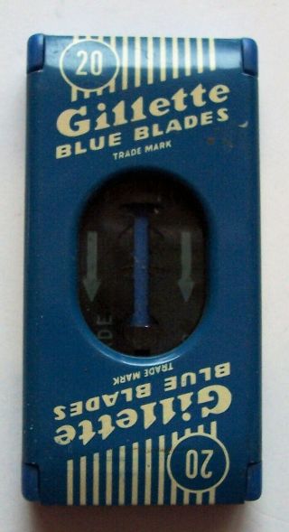 Vintage Gillette Blue Blades Metal Dispenser With Some Blades