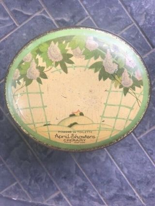 Vintage Cheramy April Showers Dusting Powder Empty Tin Paris York Oval