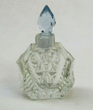 Vintage Perfume Bottle Vanity Dresser Decanter Small Dabber Blue Stopper 2 1/4 "