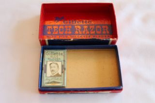 Vintage Gillette Tech Razor Box (box Only),  W/pack Nos Gillette Blue Blades