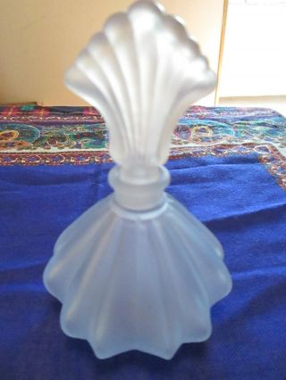 Vintage Cut Glass Crystal Perfume Bottle With Stopper Frosted Blue No Label