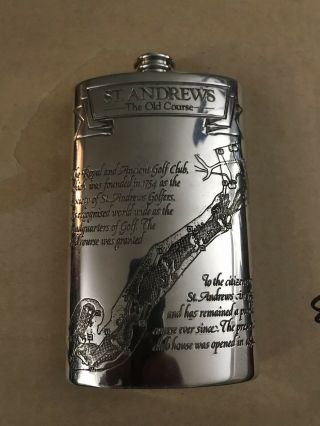 St Andrews Scottish Pewter Flask (the Old Course) Uk