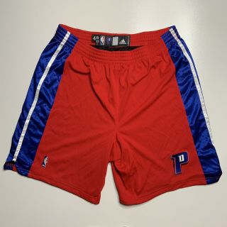 Adidas Nba Authentic Detroit Pistons Team Issued Shorts Red Sz 48,  2 Game Worn
