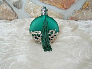 Vintage Emerald Green Perfume Bottle Tassel Silver Filigree