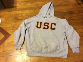 Vintage Russell Athletic Usc Trojans Hooded Sweatshirt Hoodie 80s 90s Xl Gray