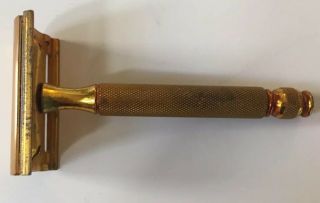 Vintage Gillette Gold Color 3 Piece Ball End Safety Razor