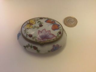 Limoges Peint Main Vintage Trinket Pill Box Hand Painted France Butterfly