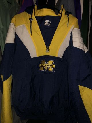 Vintage 90s Starter University Of Michigan Wolverines Anorak Puffer Jacket Large