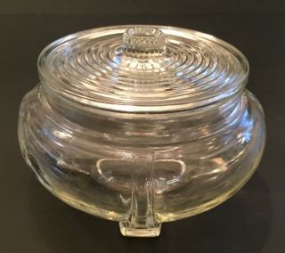 Vintage Art Deco Clear Glass Powder Vanity Jar With Ribbed Lid Trinket Jewelry