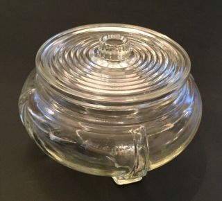 Vintage Art Deco Clear Glass Powder Vanity Jar with Ribbed Lid Trinket Jewelry 2