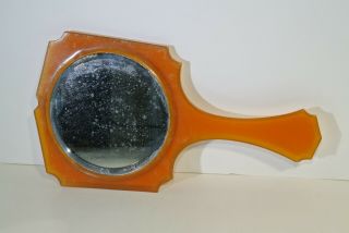 VINTAGE CELLULOID AND BAKELITE HAND MIRROR - BEVELED GLASS 2