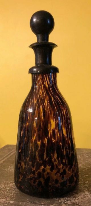 Vintage Hand Blown Tortoise Shell Leopard Art Glass Perfume Bottle W/stopper