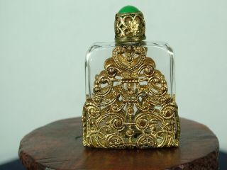 Art Deco Czech Filigree Glass Miniature Perfume Bottle