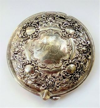 Vintage Collectible Silver Cosmetic Make - Up Mirror Compact With Engraved Name